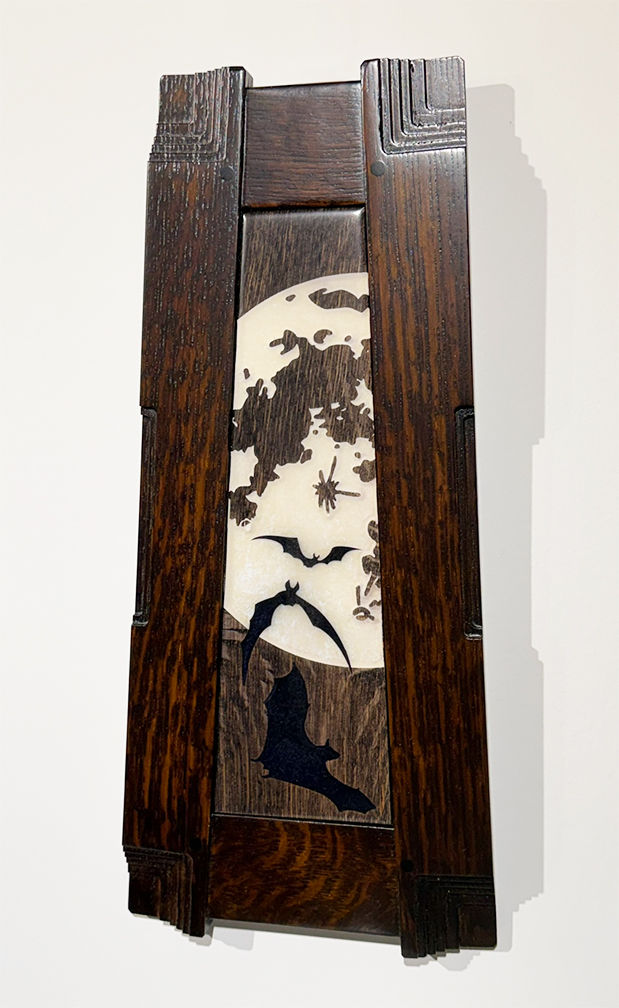 Thumbnail: Bats Soaring With Full Moon Quartersawn Oak Framed Inlay