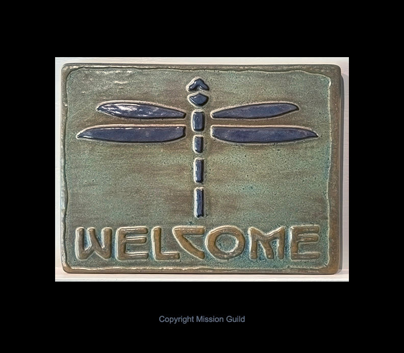Thumbnail: Welcome Dragonfly Clay Art Tile Large Arts And Crafts Era Inspired