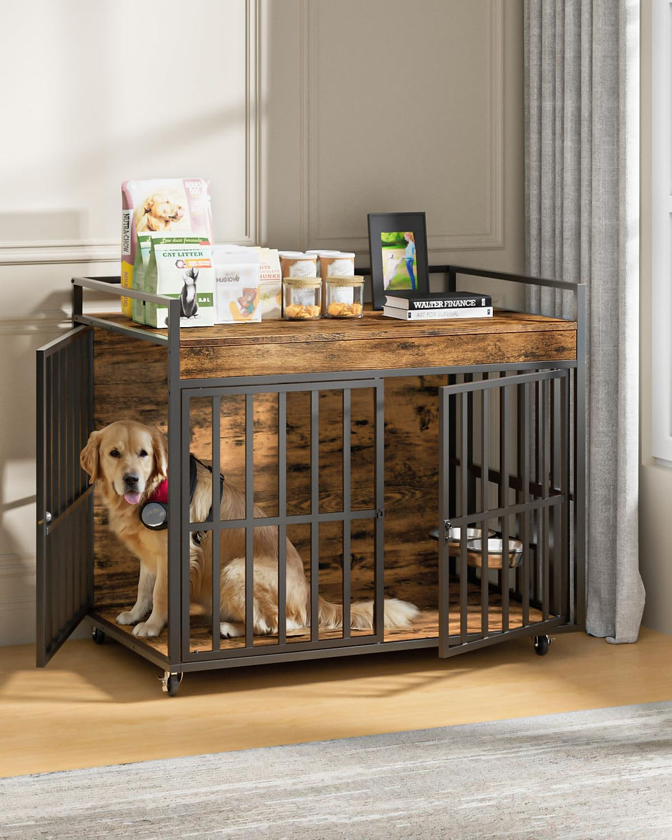 Thumbnail: NEWBULAND 43 Inch Dog Crate Furniture, Heavy Duty Dog Kennel with 3 Doors, 2 ...