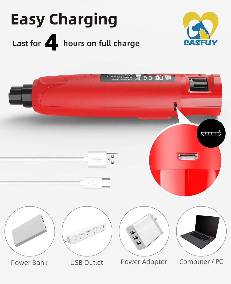 Thumbnail: Casfuy Dog Nail Grinder Quiet - (45db) 6-Speed Pet Nail Grinder with 2 LED Li...