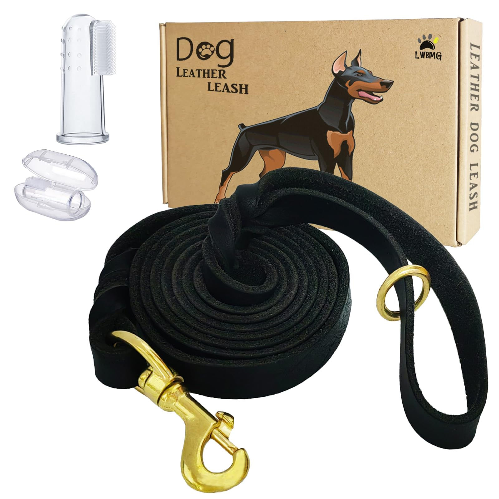 LWBMG Leather Dog Leash 6ft x 1/2 inch Heavy Duty Dog Leash, Strong Sturdy Ge...