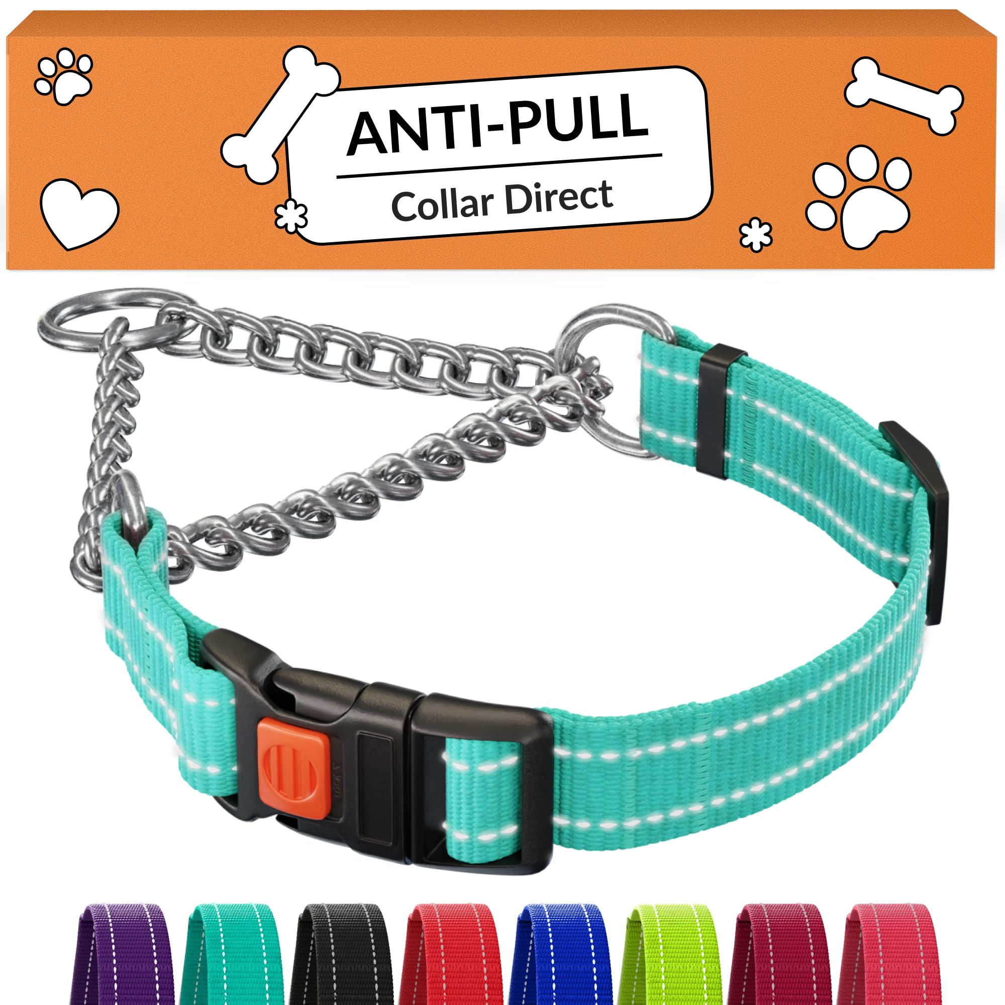 CollarDirect Martingale Dog Collar with Stainless Steel Chain and Quick Relea...