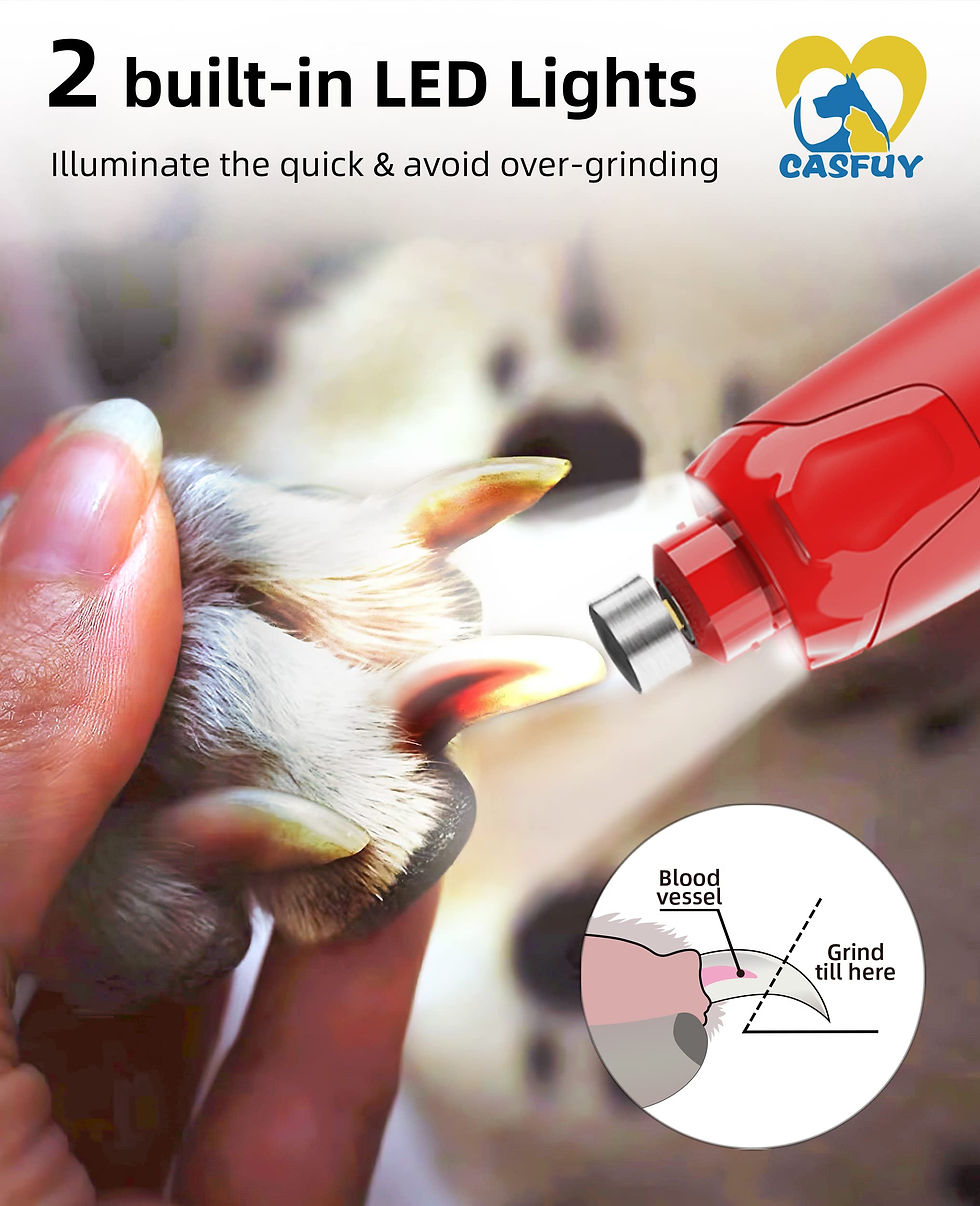 Thumbnail: Casfuy Dog Nail Grinder Quiet - (45db) 6-Speed Pet Nail Grinder with 2 LED Li...