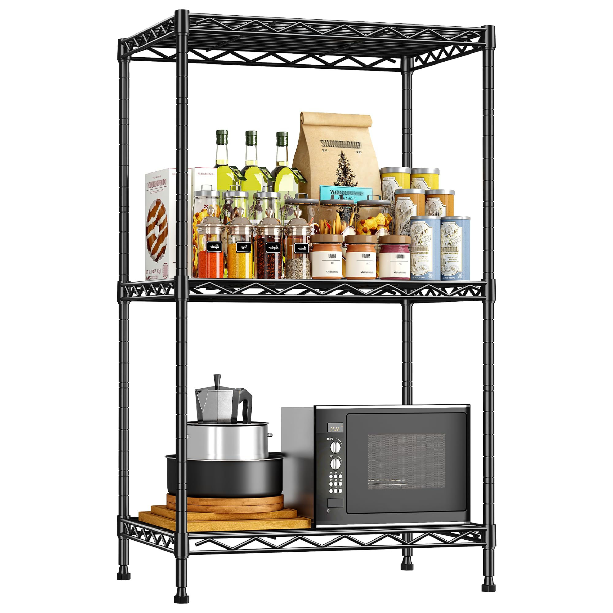 DurayLoly 3 Tier Metal Wire Storage Shelves,Adjustable Small Wire Shelving Un...