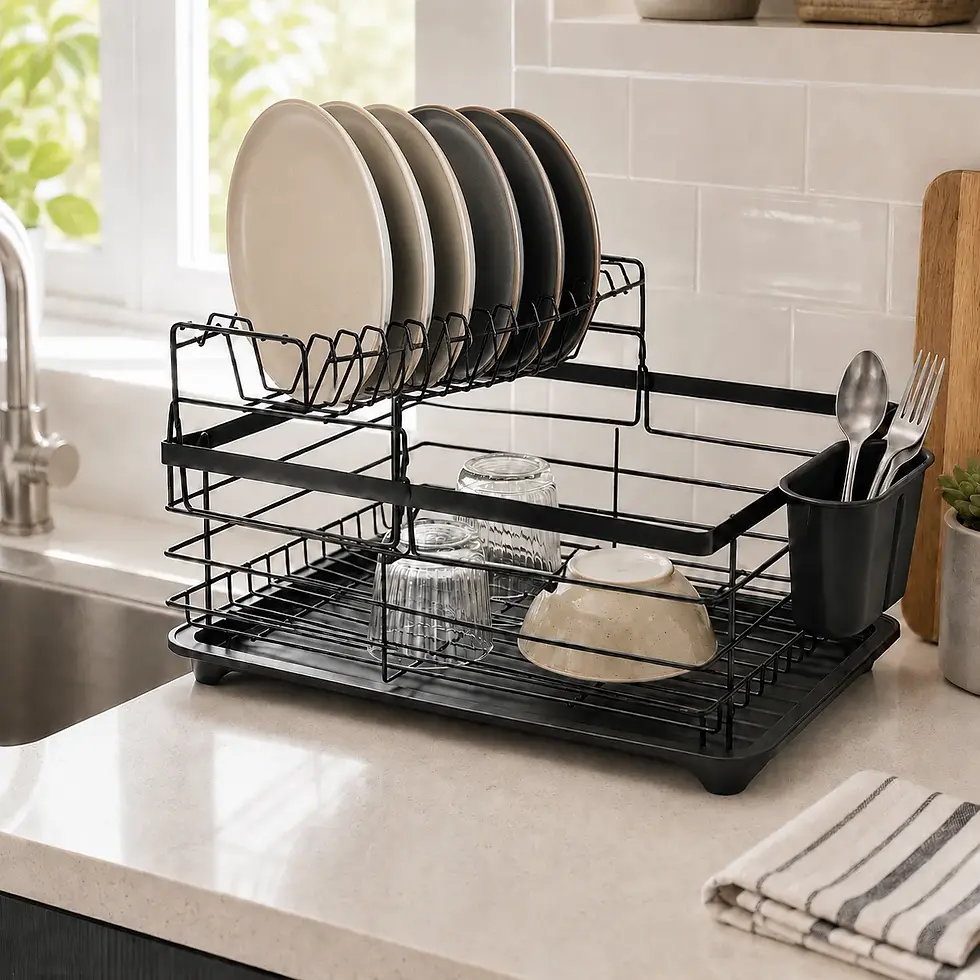 Thumbnail: Elevate Your Kitchen: Premium Double-Decker Matte Black Dish Drying Rack