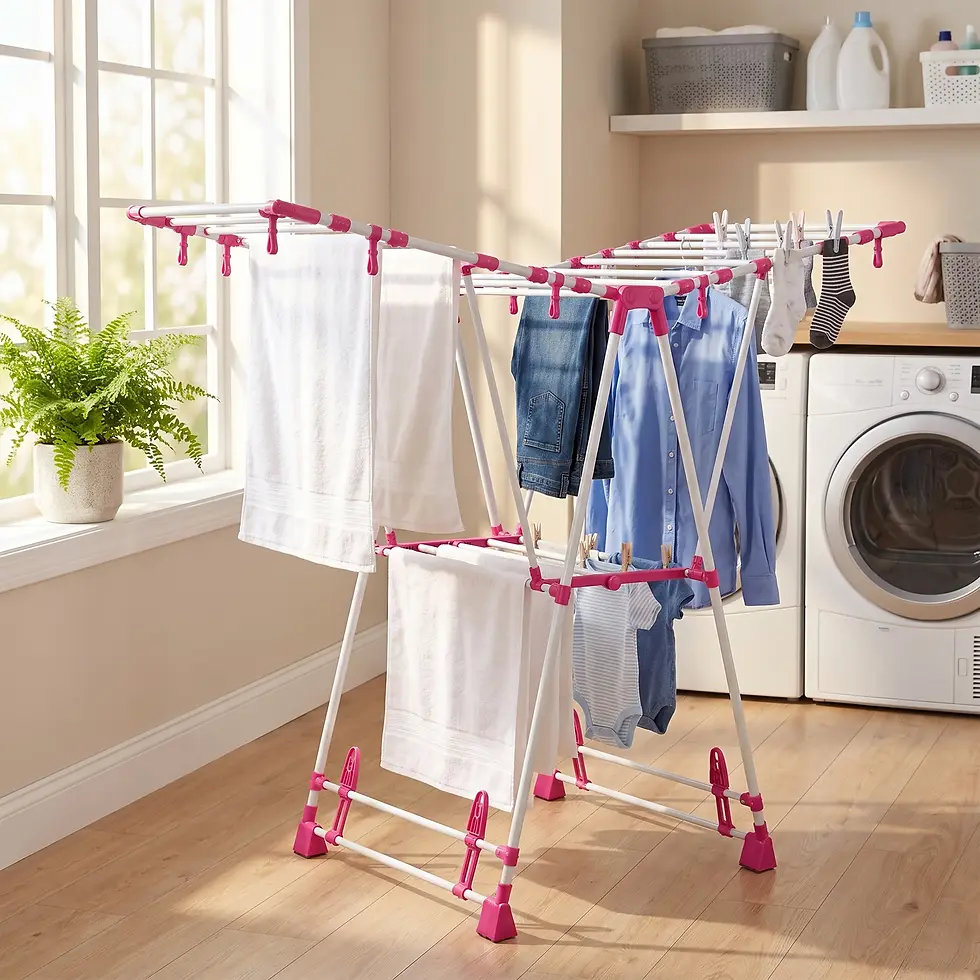 Thumbnail: TNT Tall Gullwing Clothes Drying Rack | White & Pink