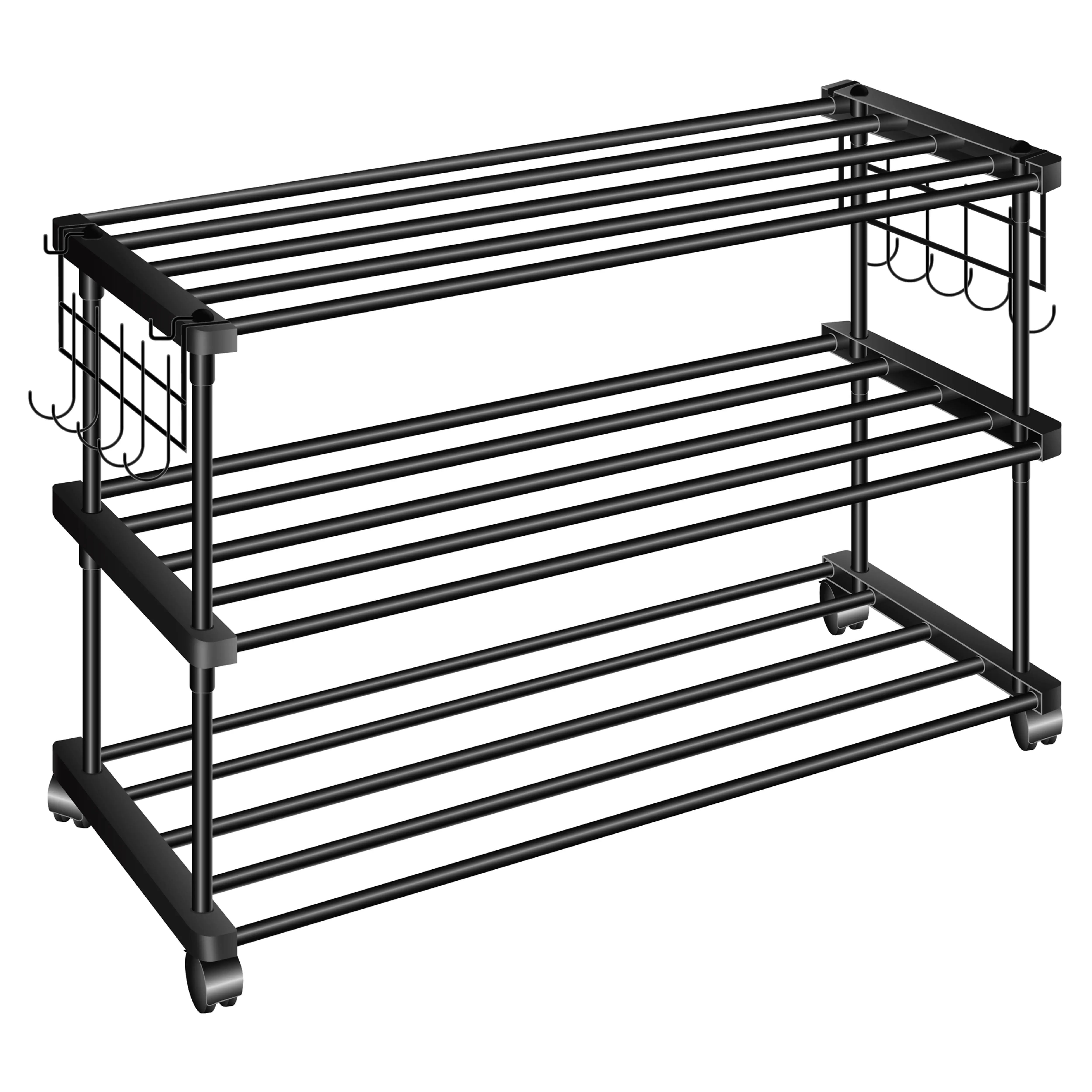 TNT - The Next Trend Black Metal Rolling Shoe Rack