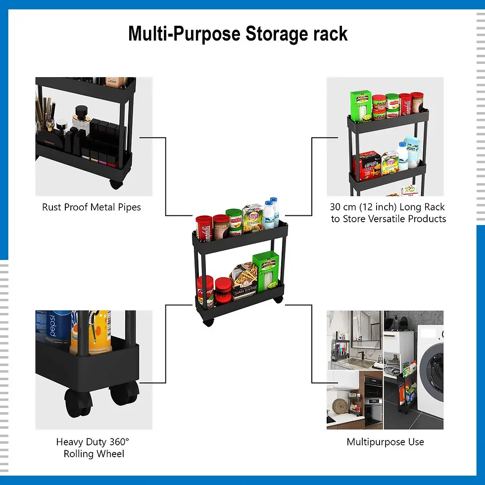 Thumbnail: TNT - Multipurpose Slim Storage Trolley with Wheels | Rolling Organizer Rack. 