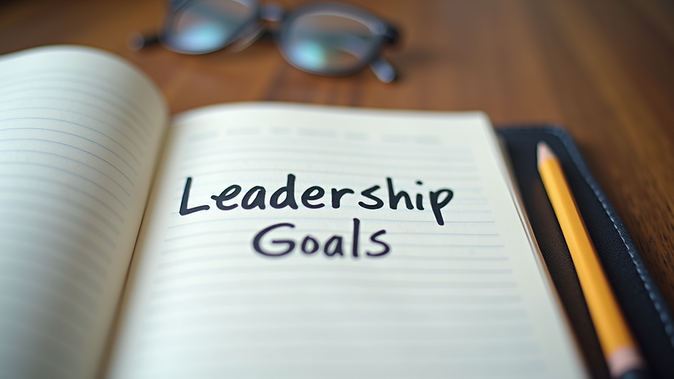 Close-up view of a notebook with leadership goals and action plans written
