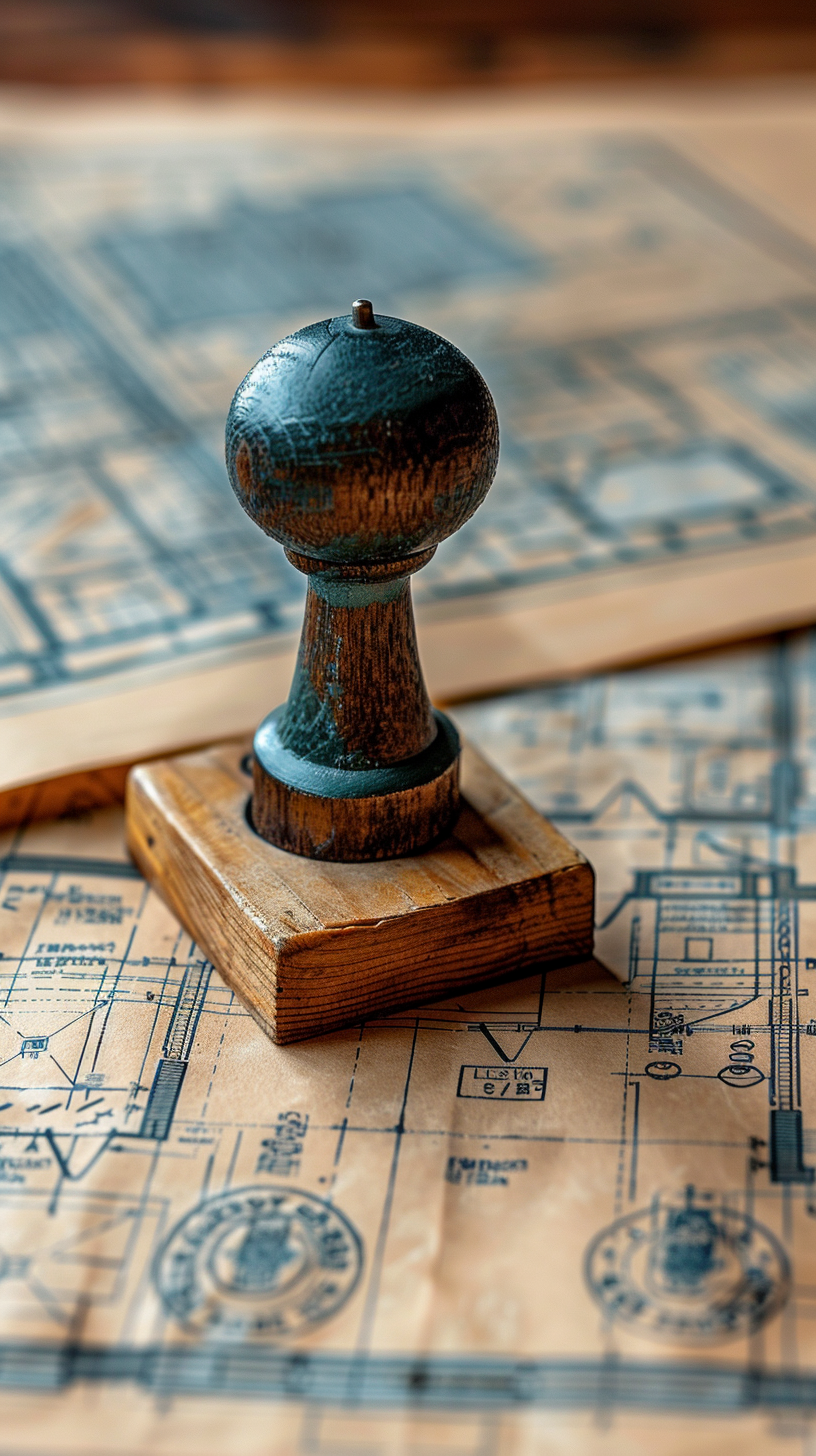 Detailed architectural blueprint with planning permission stamp