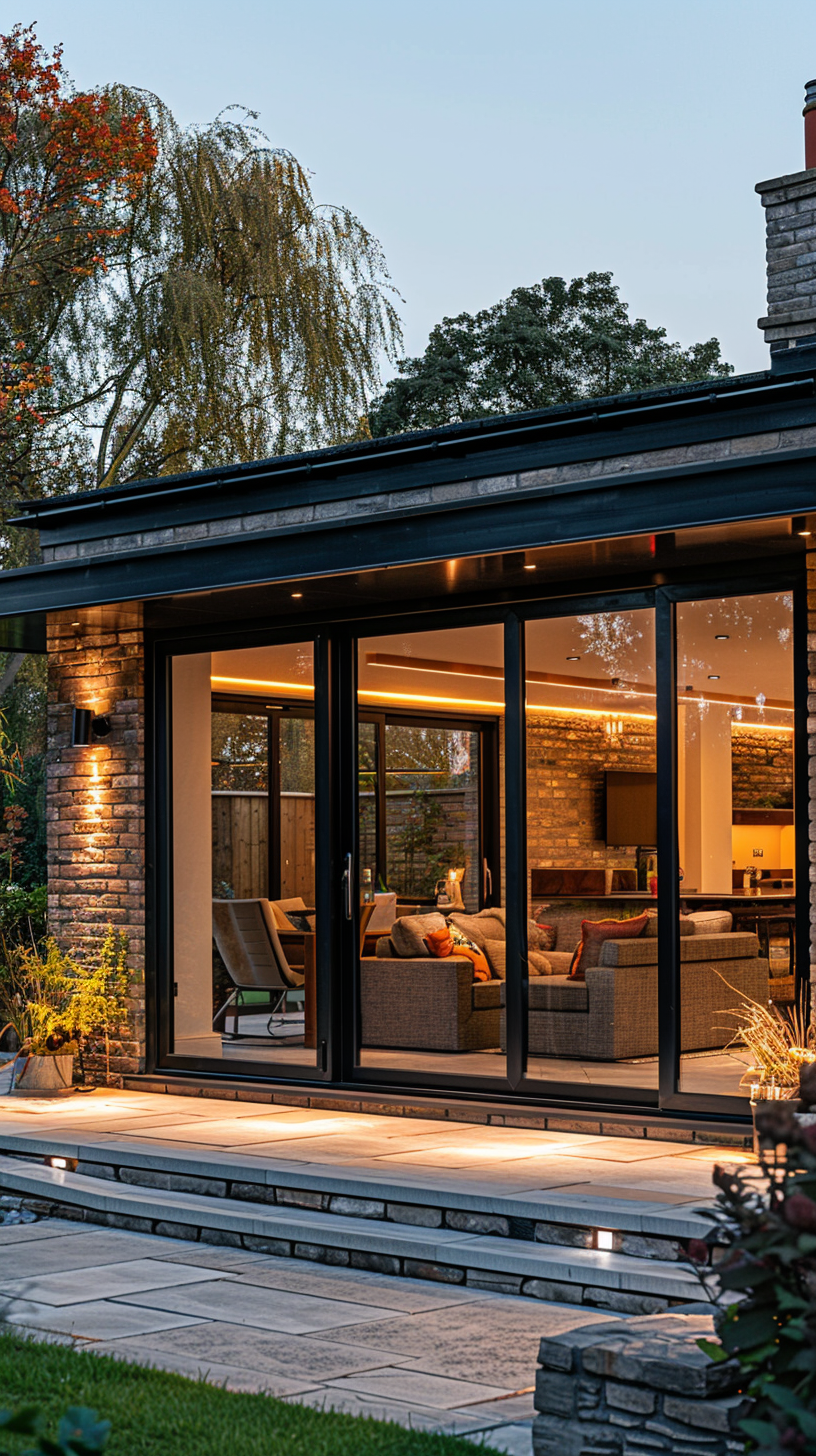 Modern single-storey home extension with glass doors