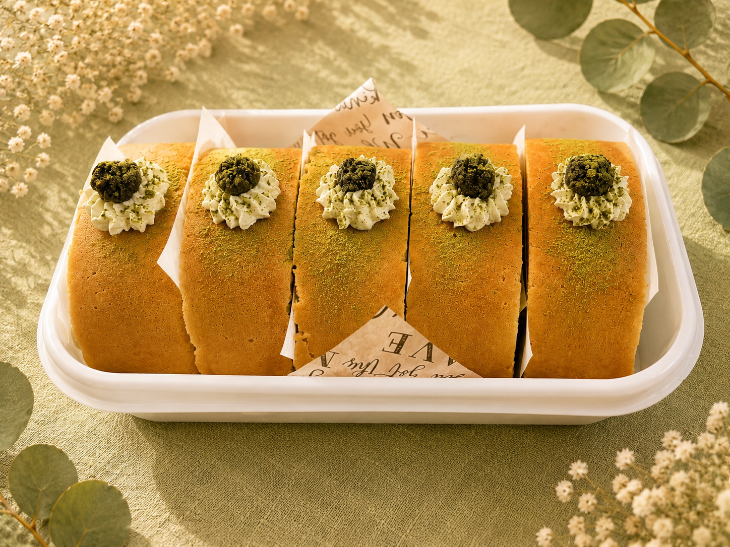 Matcha Roll Cake - 5 pieces/1.25" thick per piece