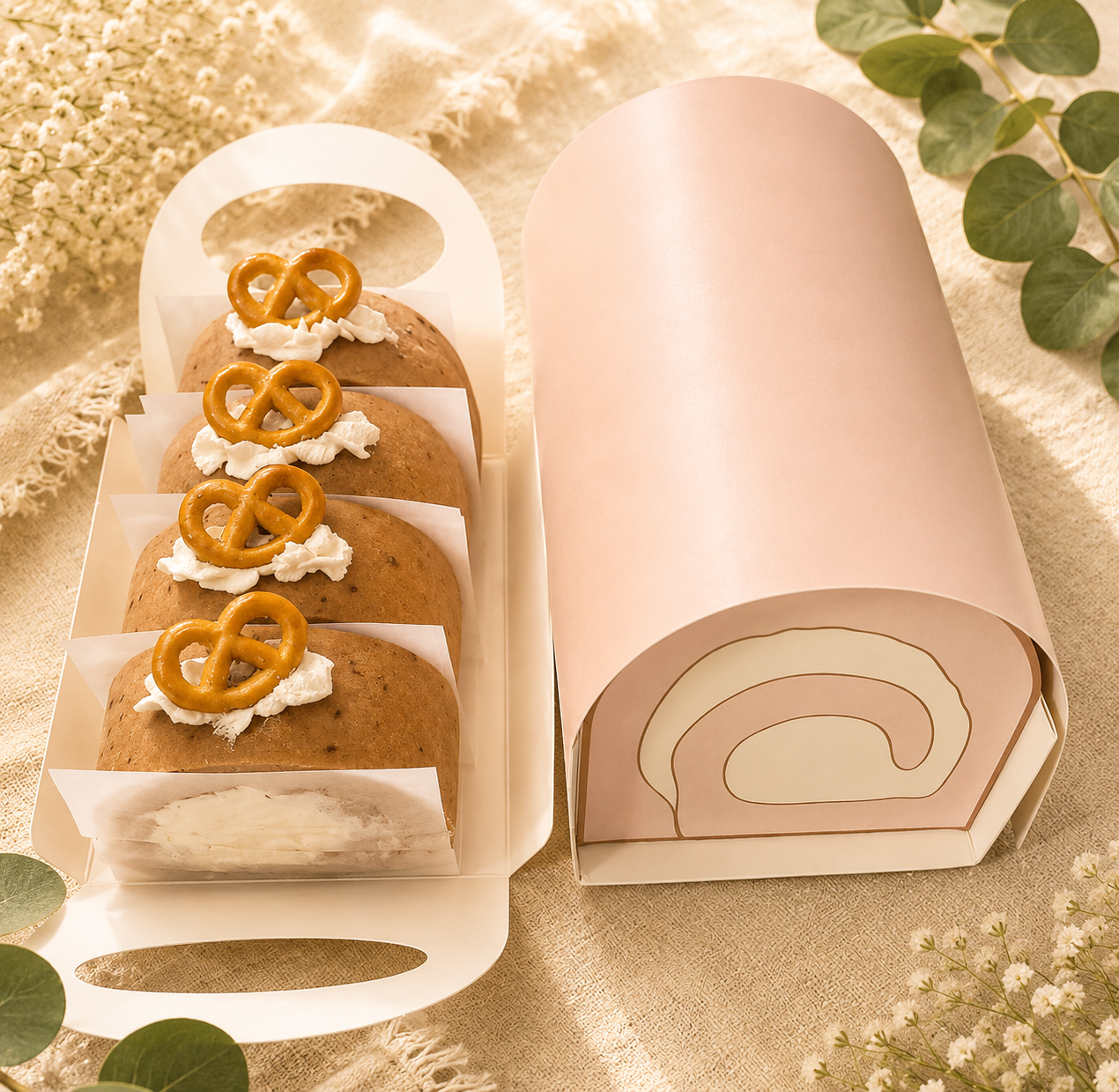 Earl Grey Roll Cake with Salty Pretzel topping-4 pieces
