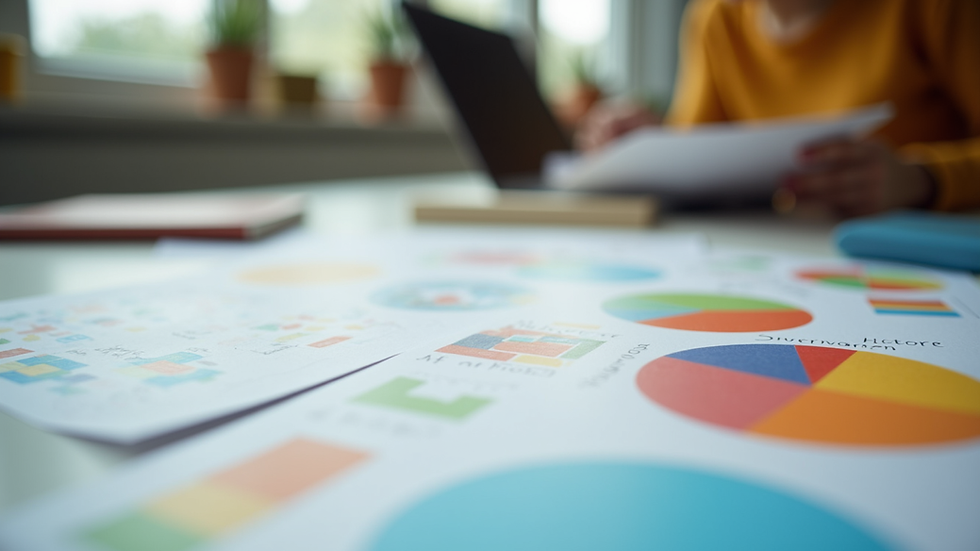 Close-up of colourful educational materials spread on a table