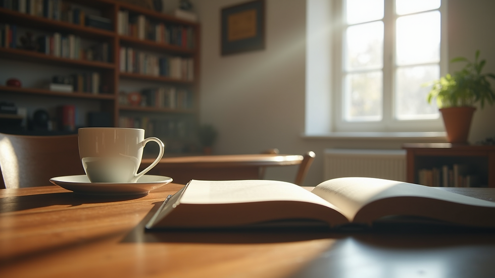 Wide angle view of a serene study environment