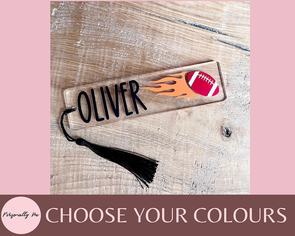 Thumbnail: Personalised Rugby themed bookmark with rugby ball image.