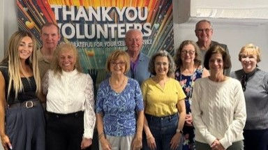 Hospice volunteers were honored with a luncheon and service recognition in the Angelic Health office in Brick, NJ. Shown here are Jacqueline Iannacone, Larry Adamson, Patty Adamson, Debra Tobias, George Hilliard, Maria Raposa, Vickie O'Donnell, Thomas Phair, and Margaret Davis.