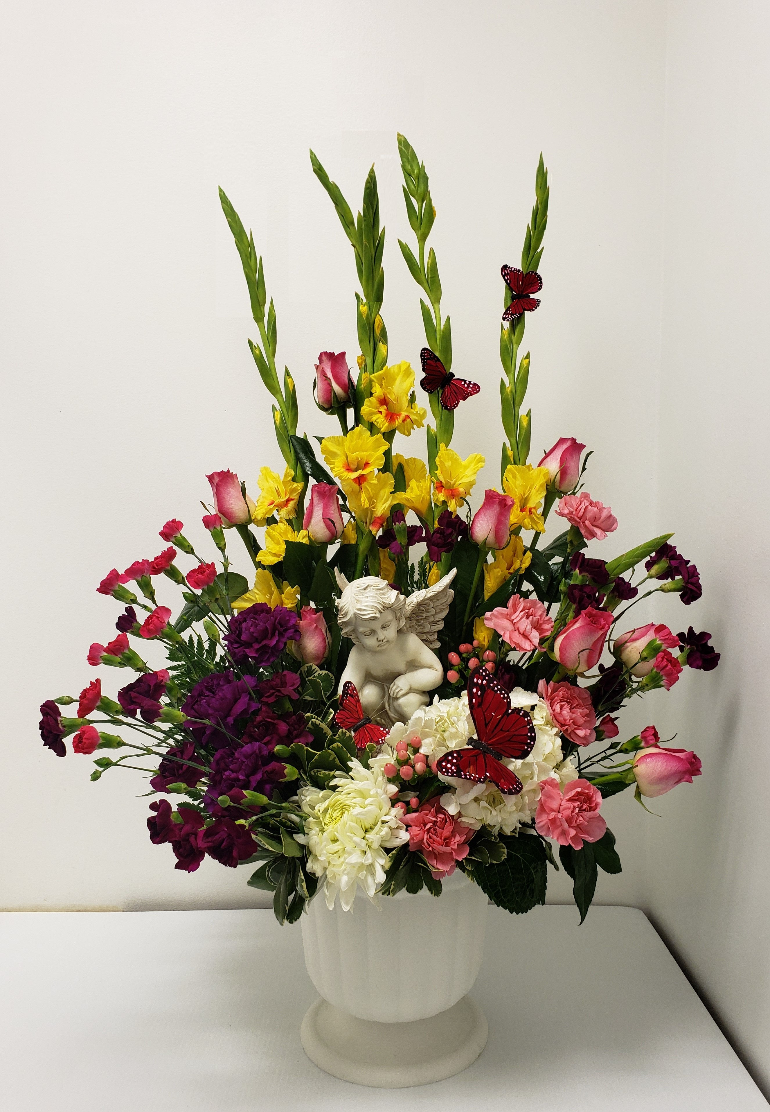 Angel Statue Flower Arrangement
