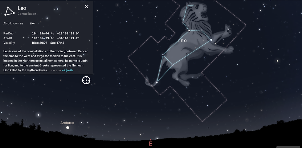 The Leonids radiate from the sickle of the constellation Leo - here at 3:30 in the morning of the 17th Nov.