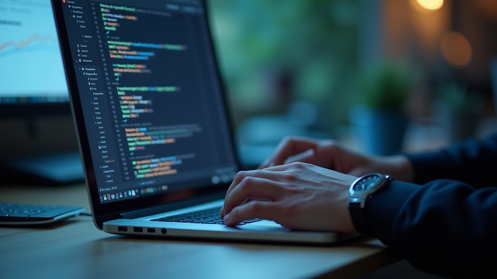 Close-up view of a developer coding a SaaS application