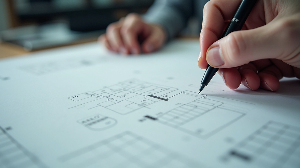 Close-up view of a UX designer working on wireframes