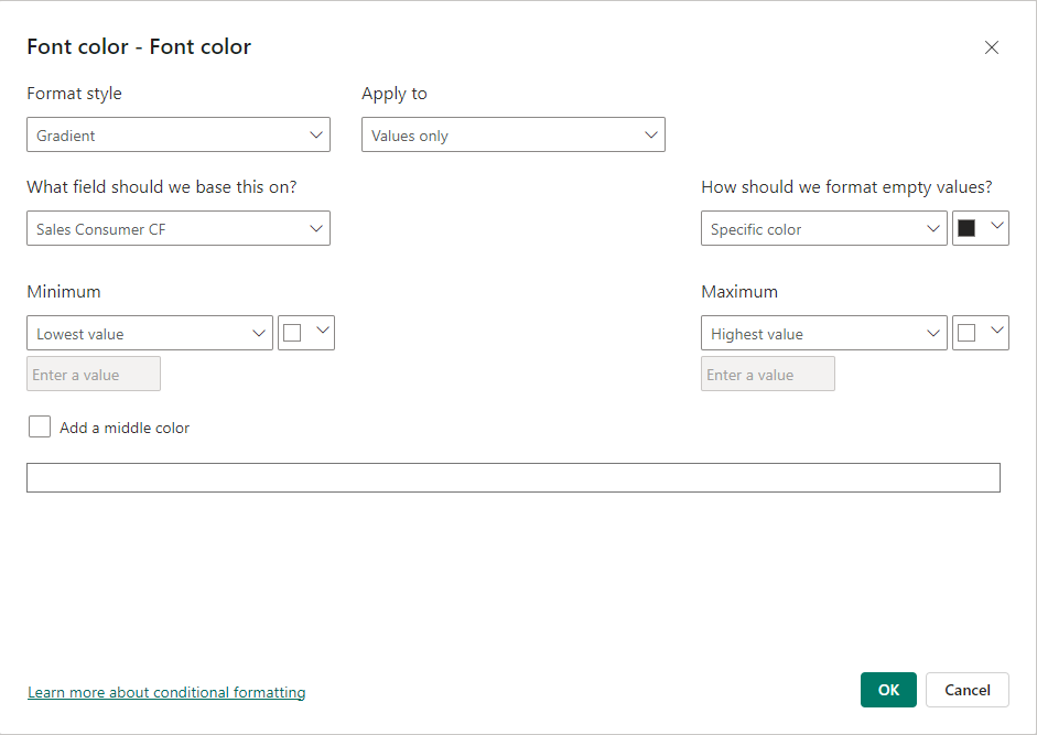 Font conditional formatting