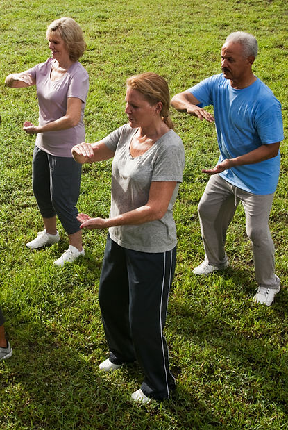 Tai chi class. Male and female students performing at Tranquil Heart Tai Chi in Remuera Auckland