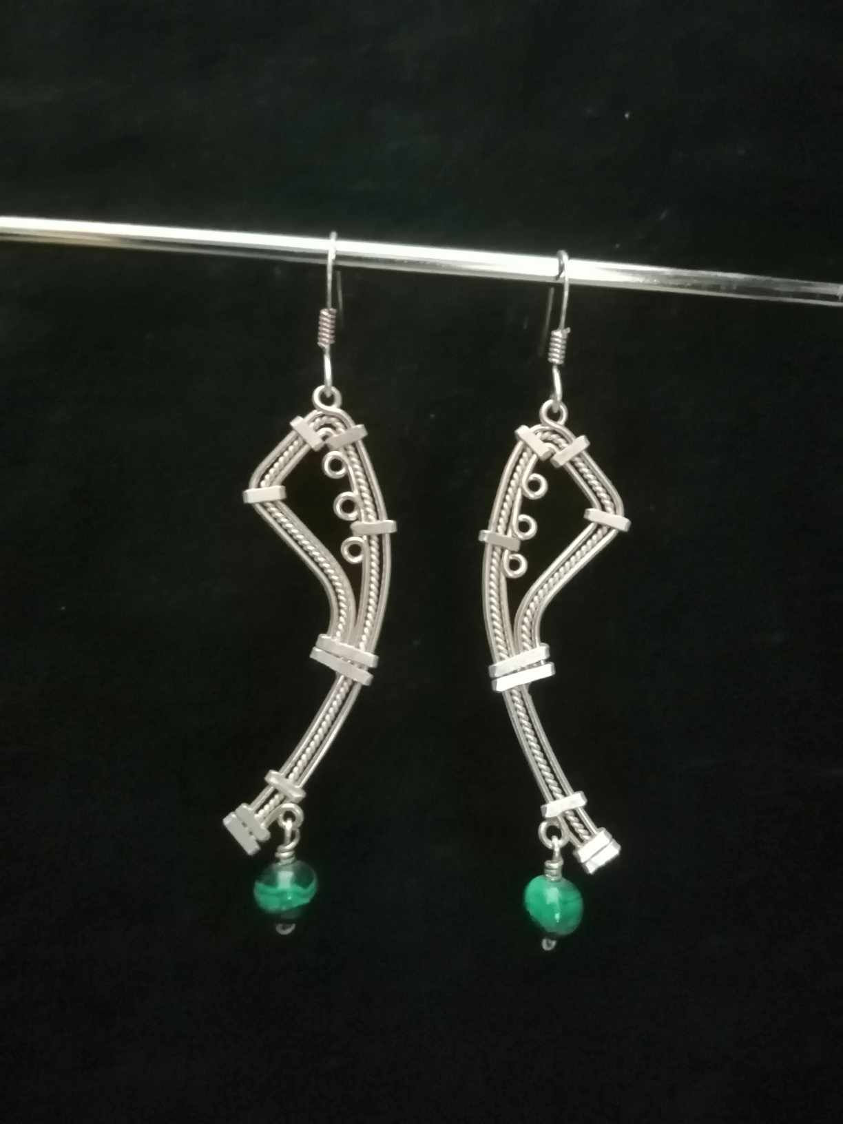 Boucles d'oreilles en perles de malachite et argent 925