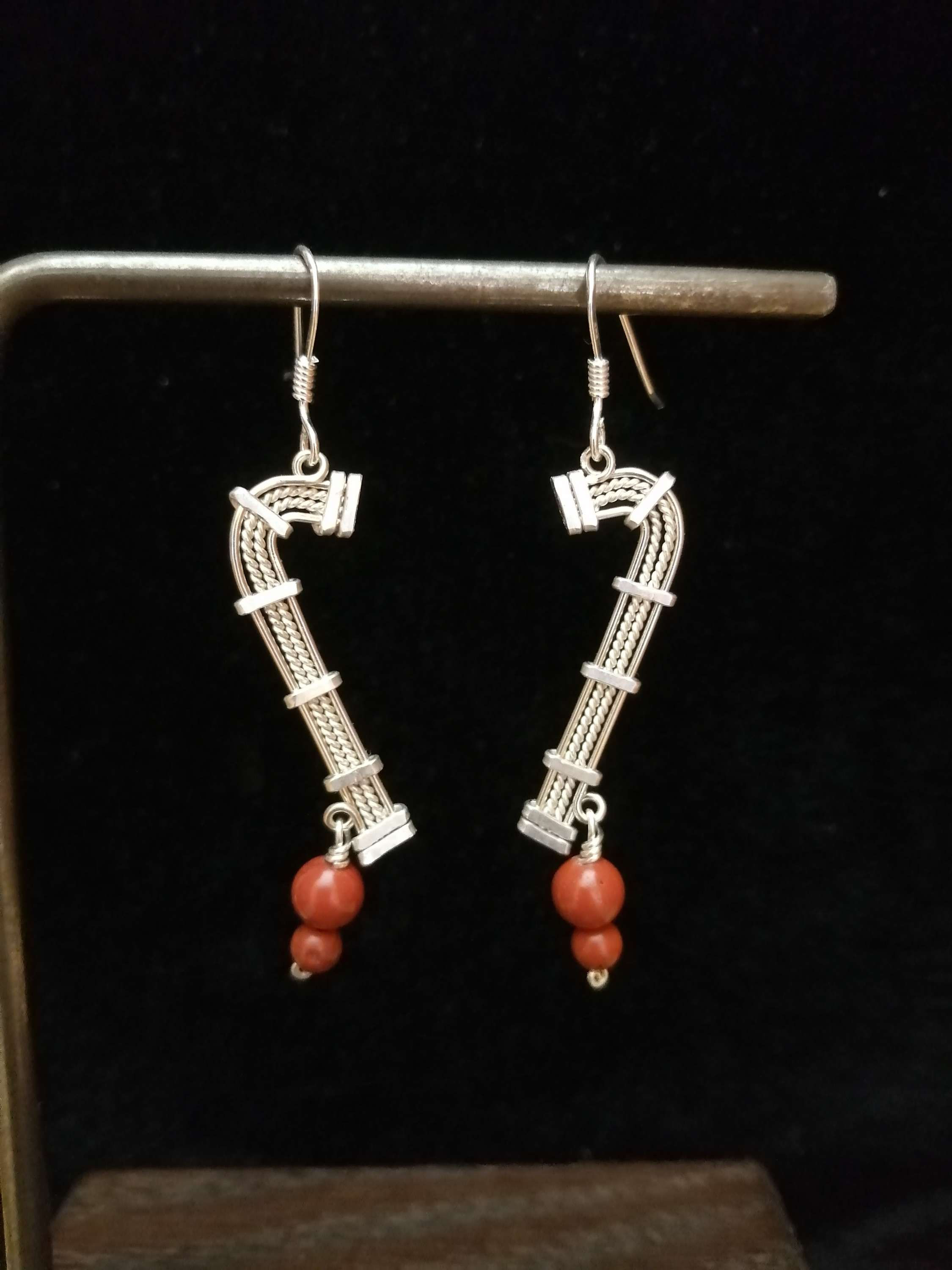 Boucles d'oreilles en perles de jaspe rouge et argent 925 