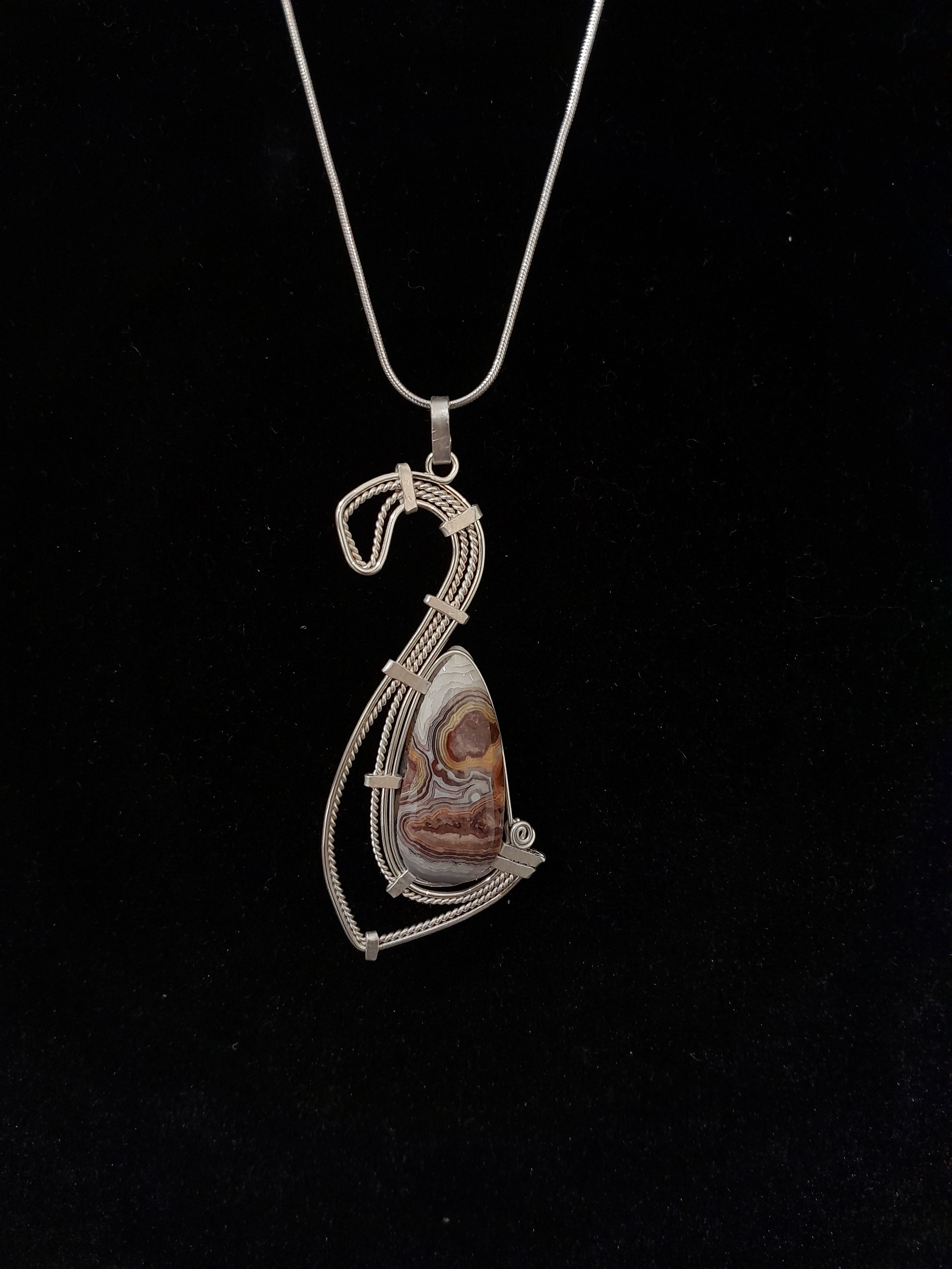 Pendentif en agathe crazy lace et argent 925