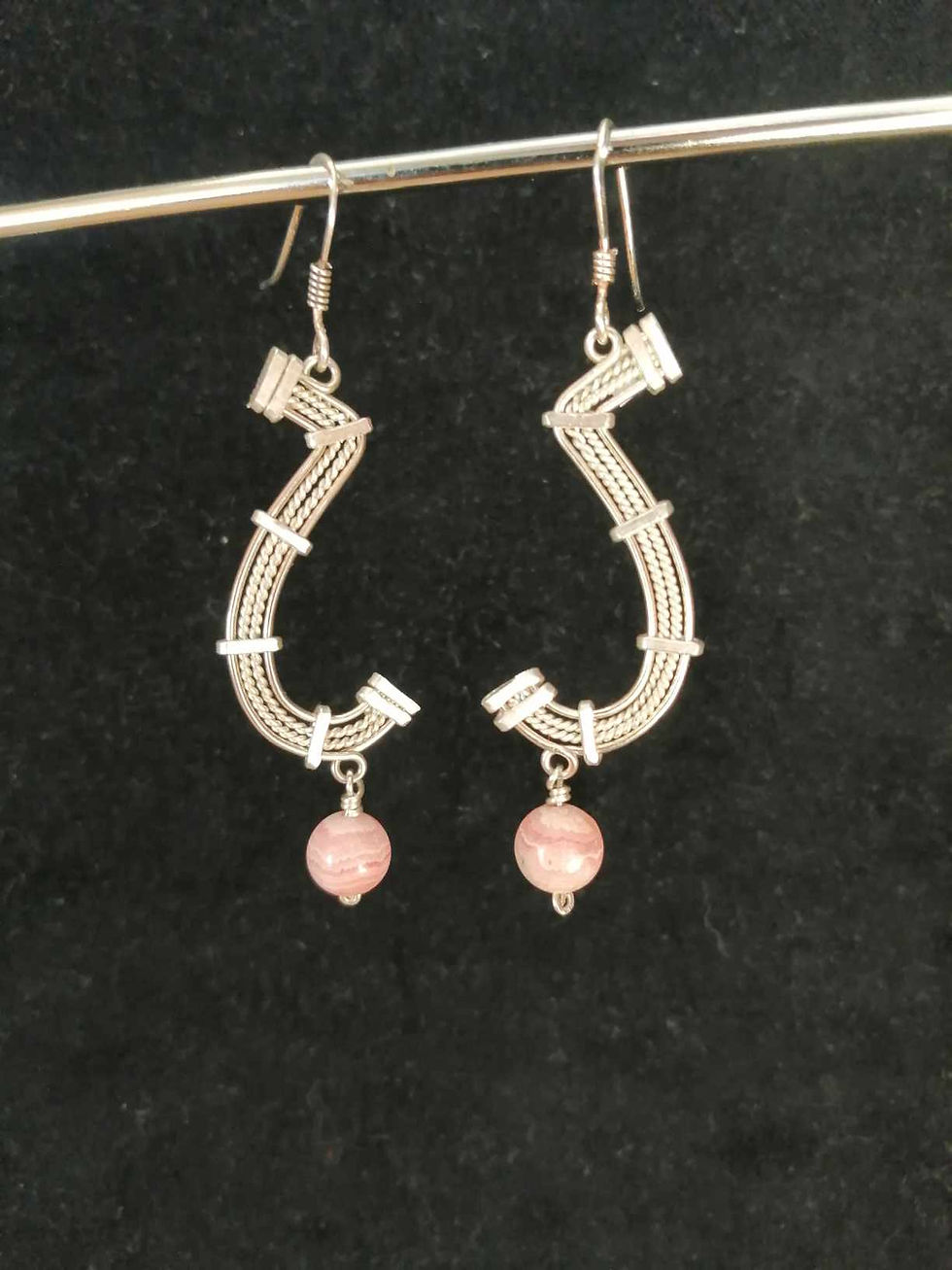 Boucles d'oreilles en rhodocrosite et argent 925