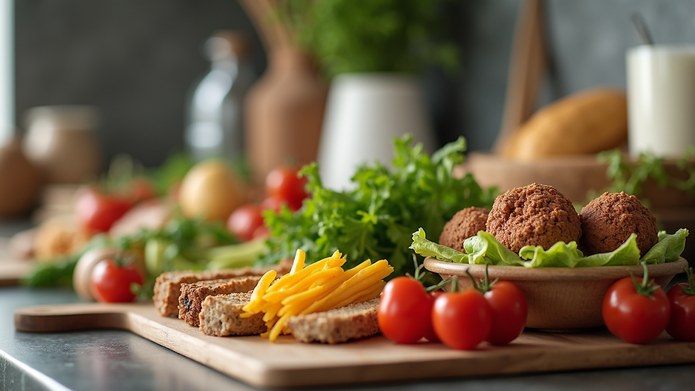 Close-up view of nutritious foods on a kitchen counter