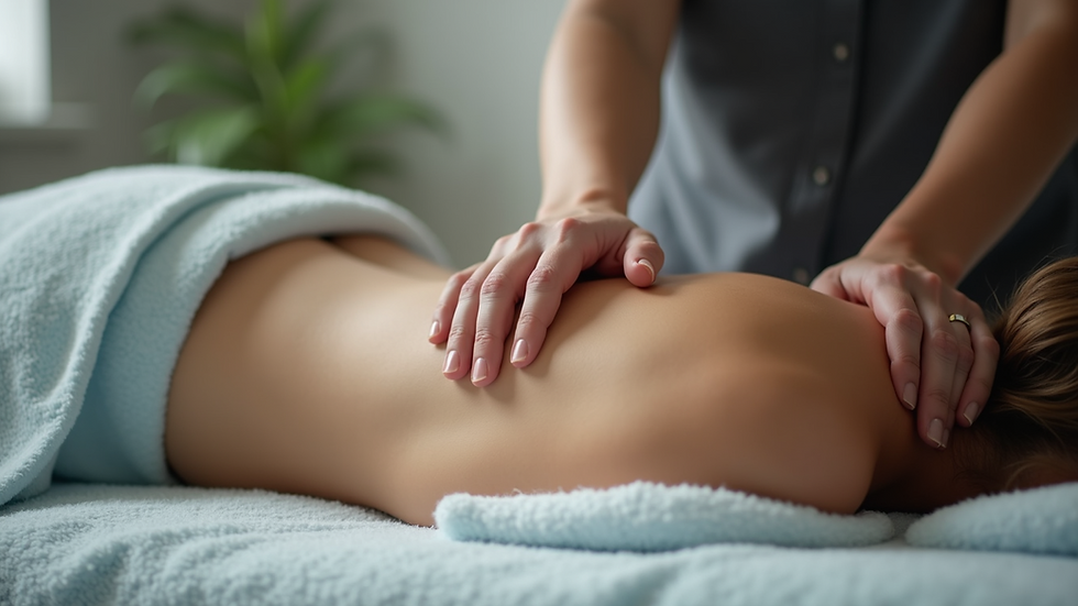 Eye-level view of a manual therapy session emphasizing soft tissue treatment