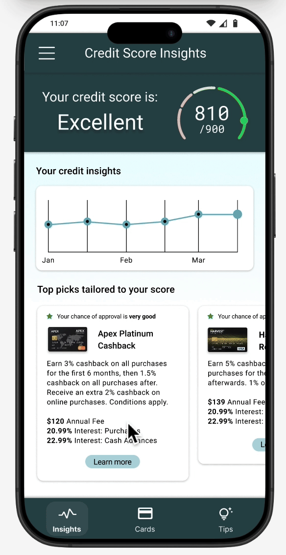 A GIF of navigation between the 3 main screens