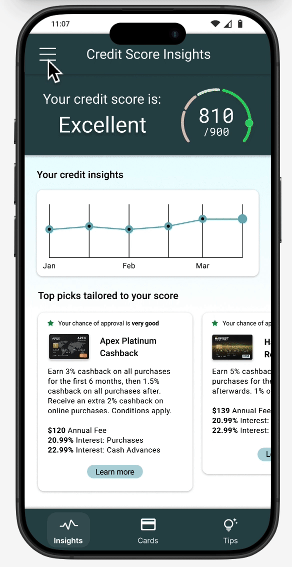 A GIF of navigation of the profile section