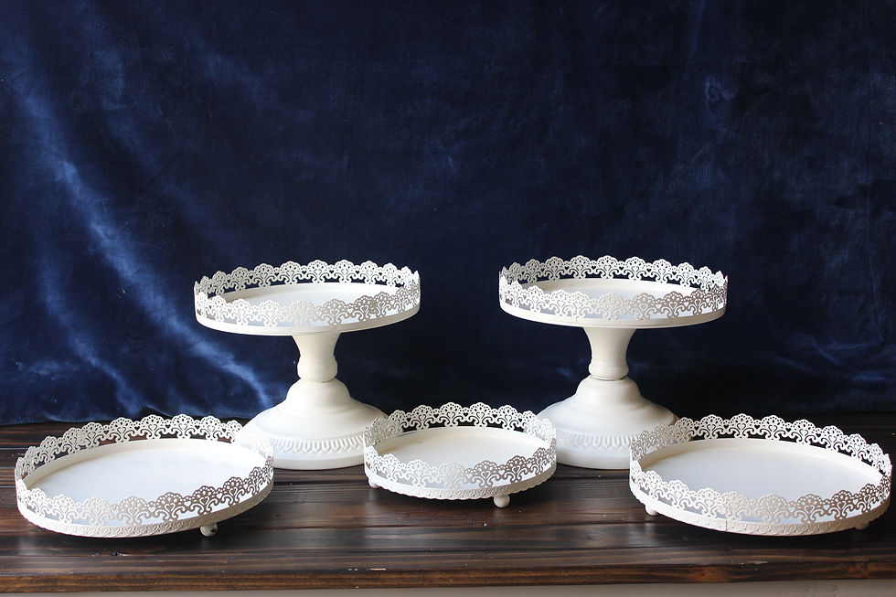 Metal Cream Cake Stand Collection with decorative edging