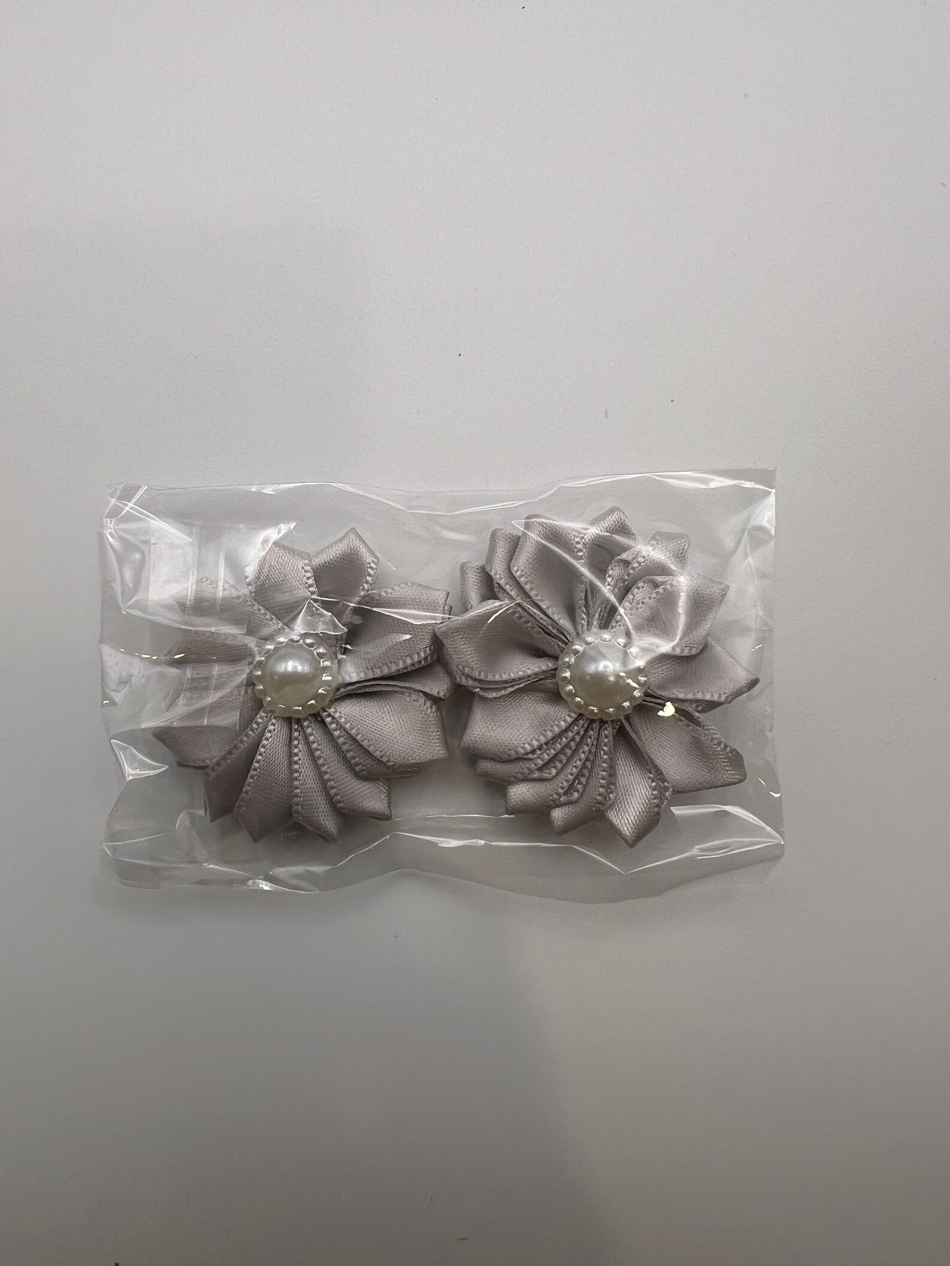 Silver Flower Hair Bows