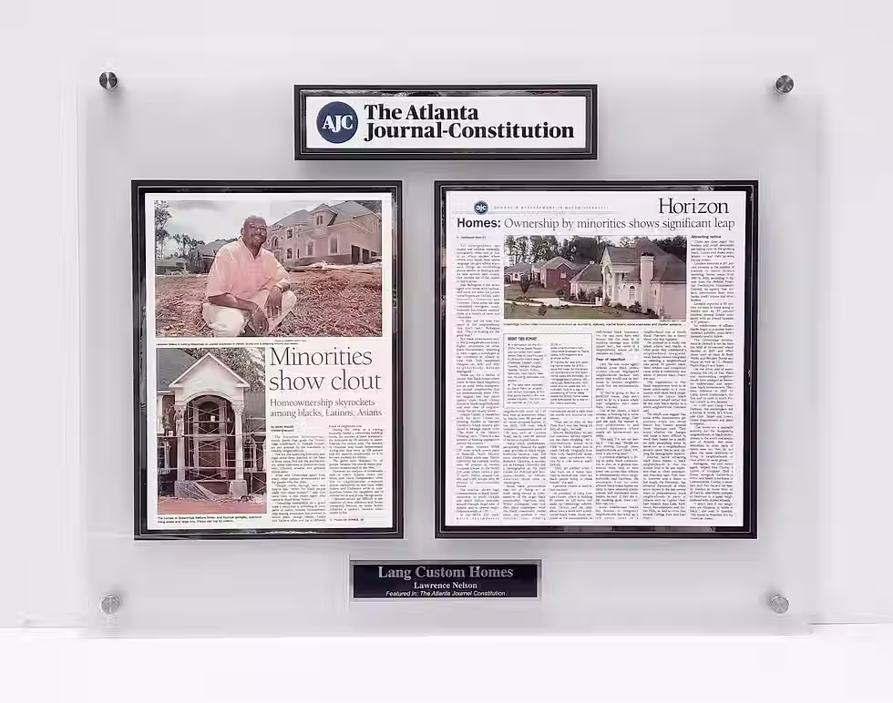 Custom newspaper article display showcasing Atlanta Journal-Constitution features with museum-quality framing and acrylic presentation by Regency Fine Art & Frame.