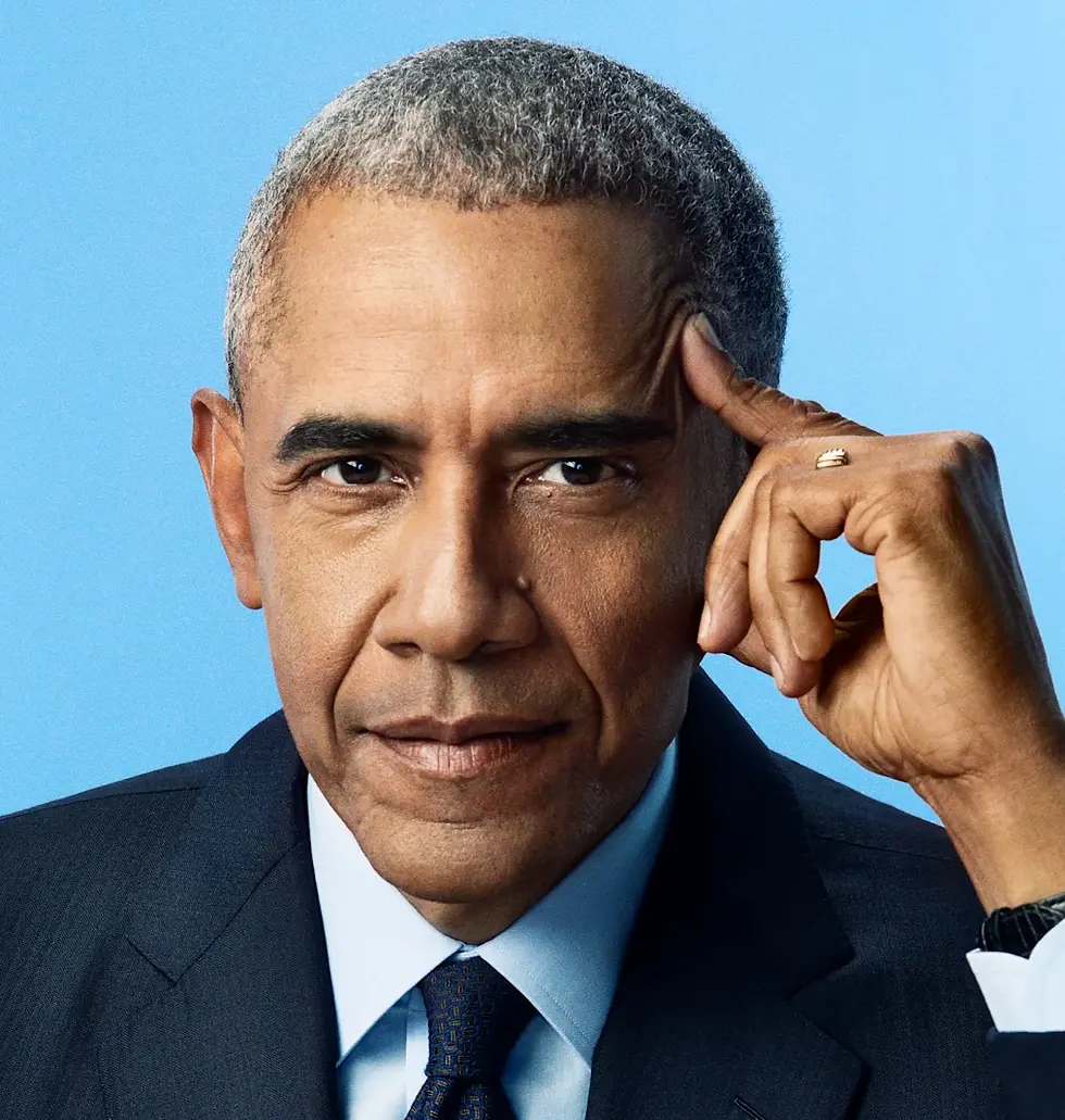 Portrait of Barack Obama, the 44th President of the United States, whose leadership inspired this handcrafted cigar band artwork by Legends in Labels.