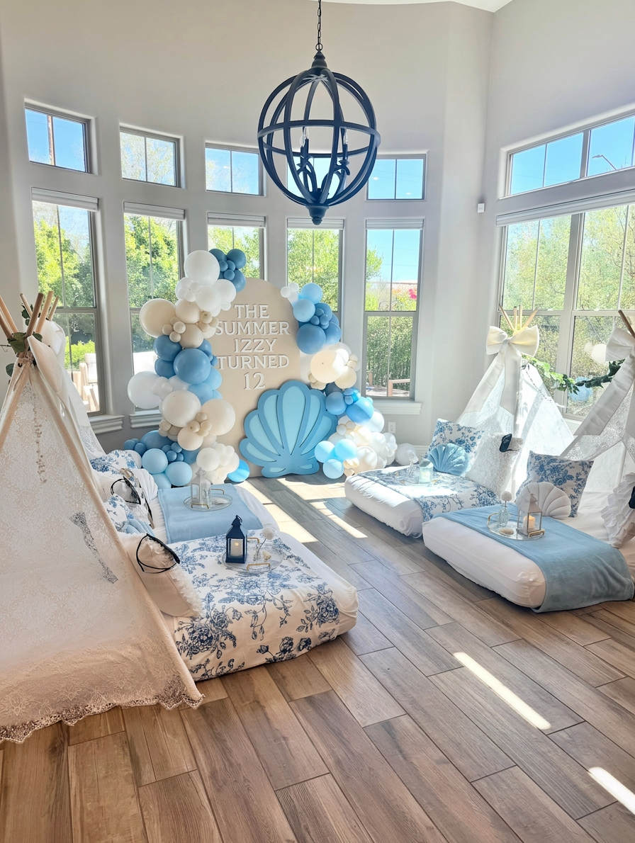 All-inclusive teepee sleepover birthday party setup in Scottsdale by AZ Sleepy Teepee