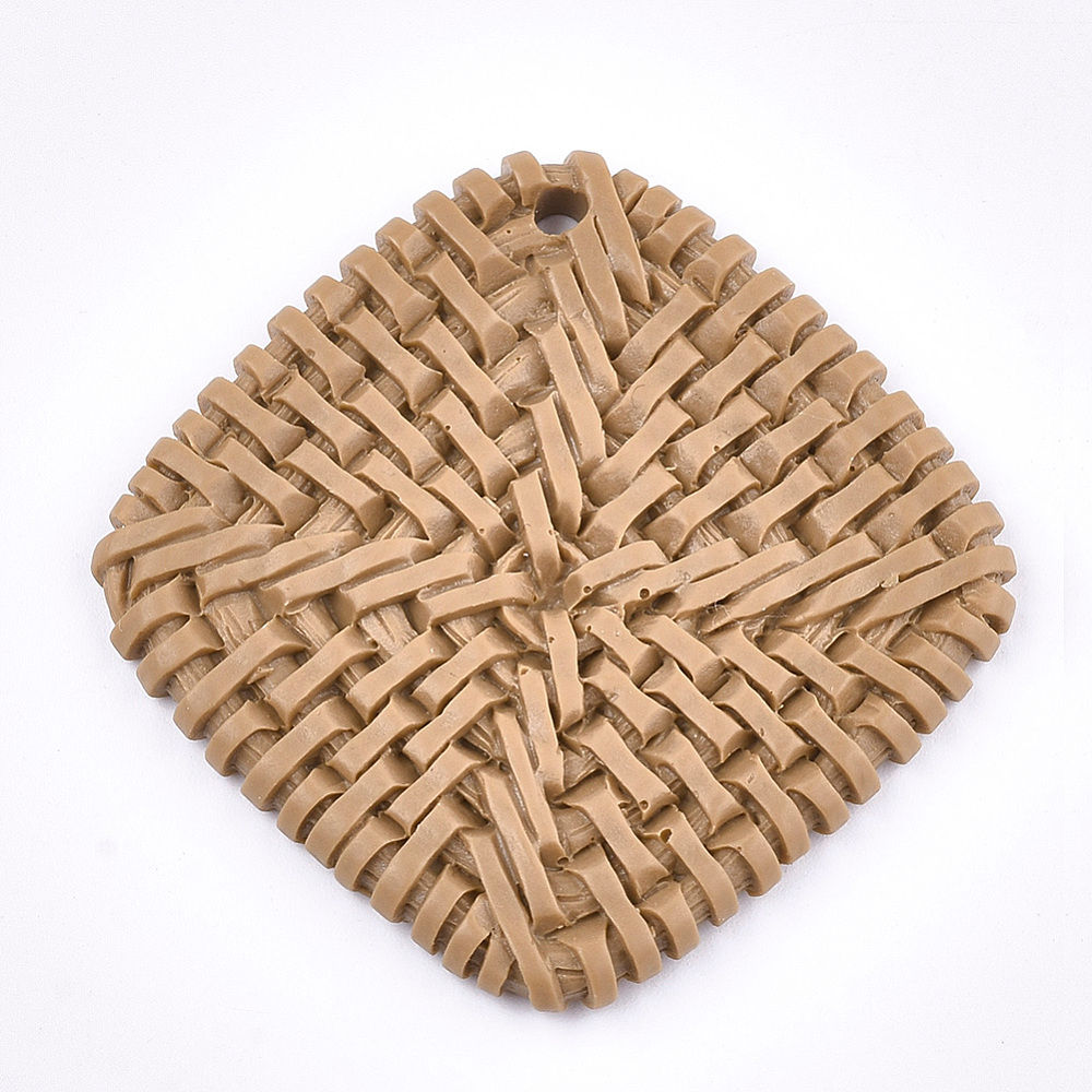 10x Resin Rhombus Pendants Imitation Woven Rattan Pattern Camel 53mm Jewellery M