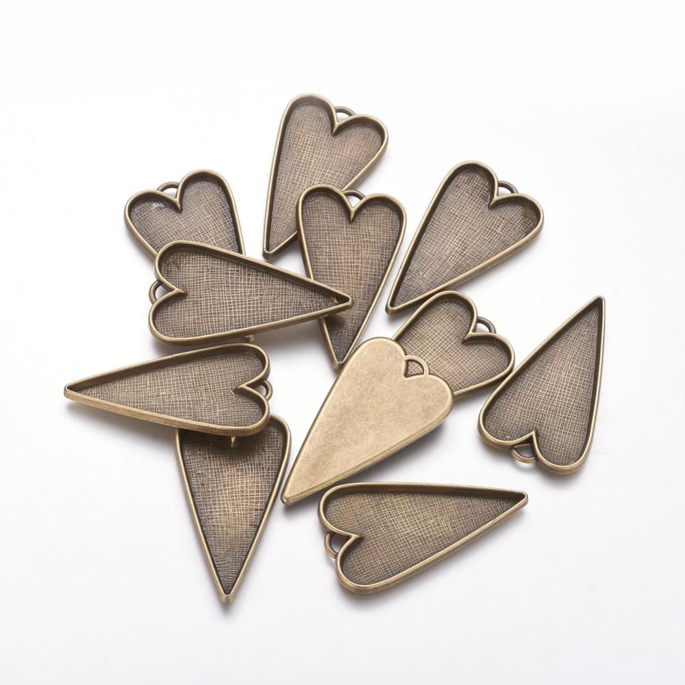 Tibetan Style Alloy Big Pendant Cabochon SettingS Antique Bronze 3 pcs