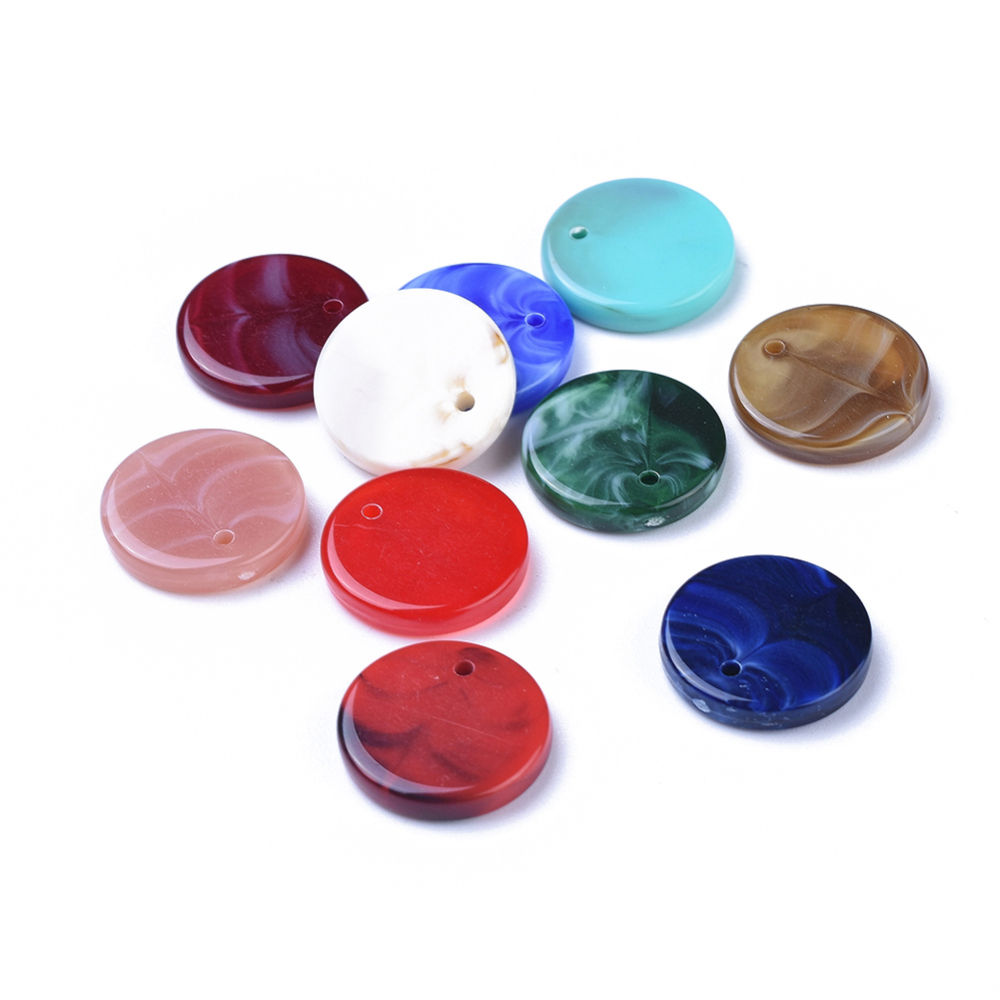 16mm Acrylic Imitation Gemstone Flat Round Pendants Mixed 50pcs