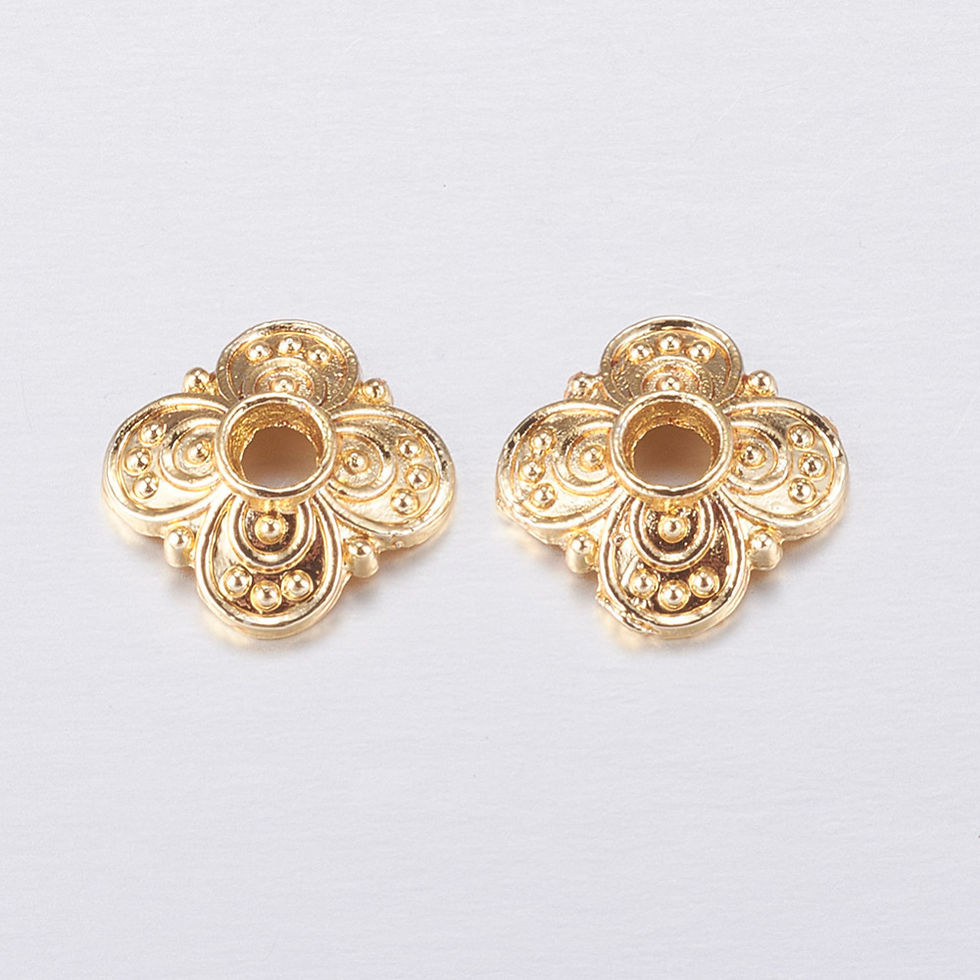 Thumbnail: 50pcs 9mm Brass Bead Caps Golden 4 Petal 50pcs