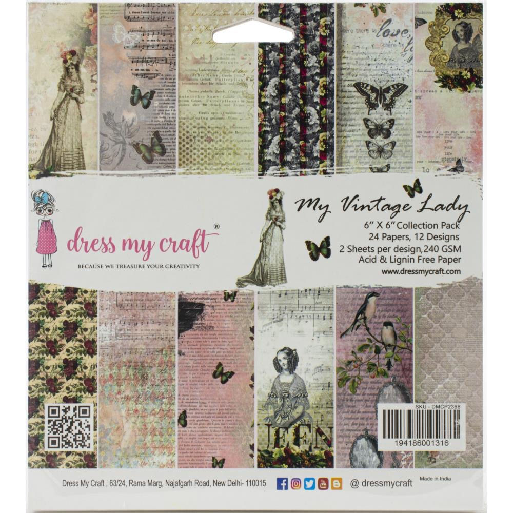 Dress My Craft  6"x 6." Paper Pad 24 pages "My Vintage Lady"