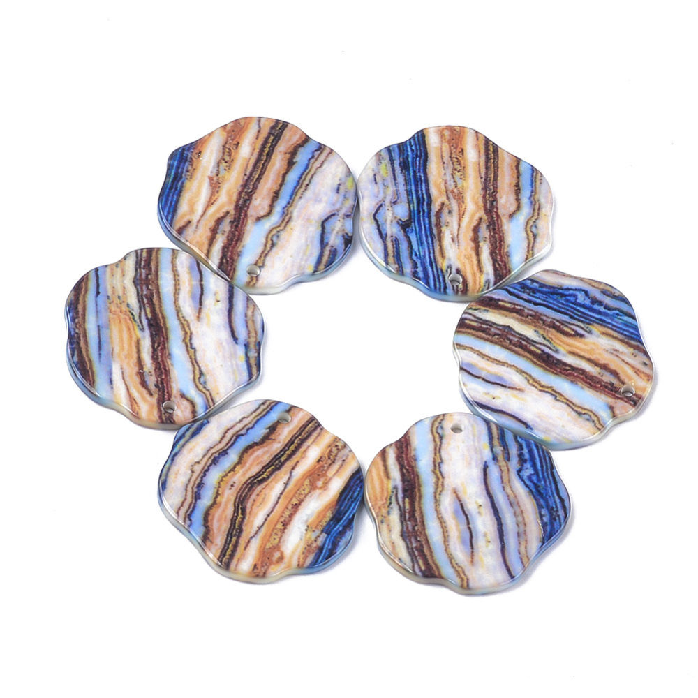 6pcs Colourful Resin Flower Pendants Denim Tones Charms 37.5mm DIY Jewellery Mak