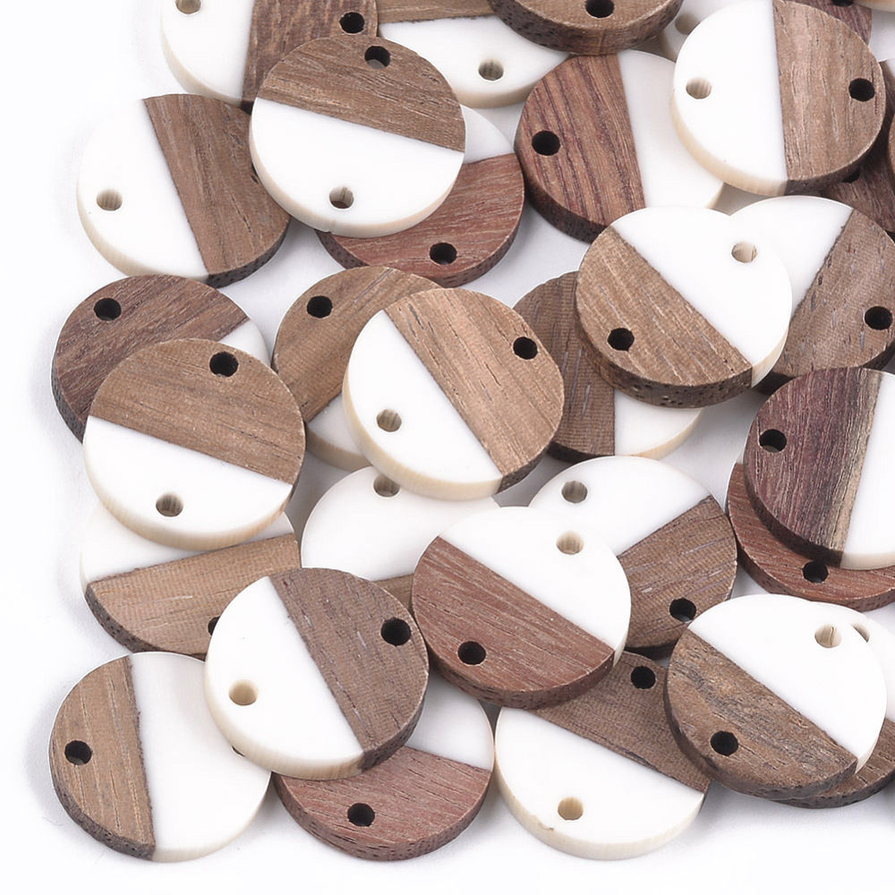 Resin & Wood Flat Round Connectors Beads 18mmx3.5mm  10pcs