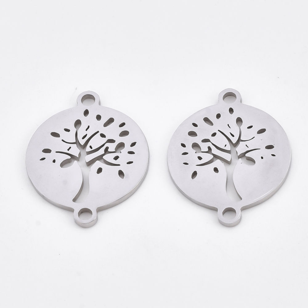 Stainless Steel Tree Laser Cut Flat Round Connector Charms 5pcs