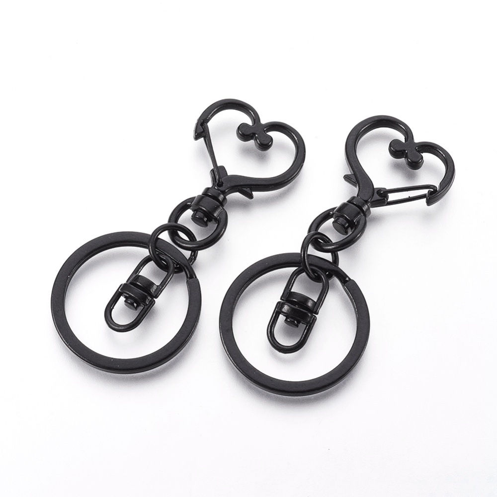 Keychain Clasp Iron Heart Split Black Key Rings 5pcs
