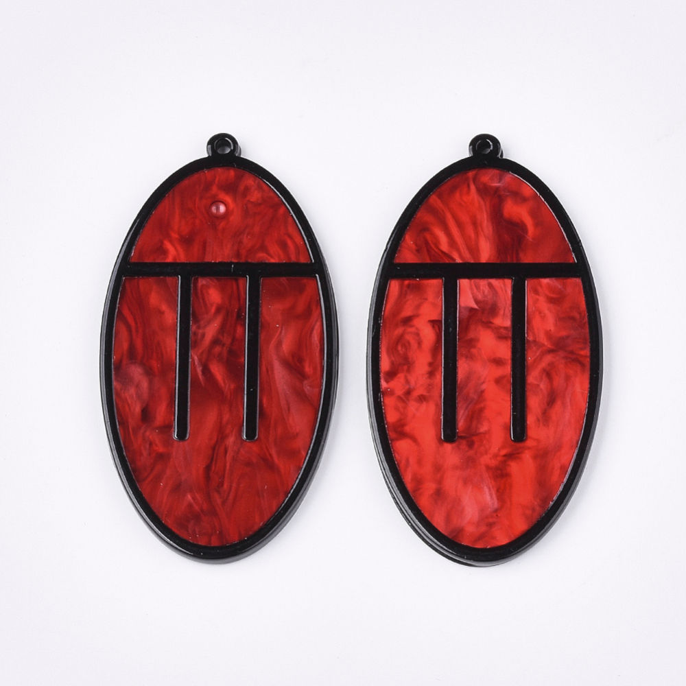 Resin Red Pendant 65.5x34mm 1pc